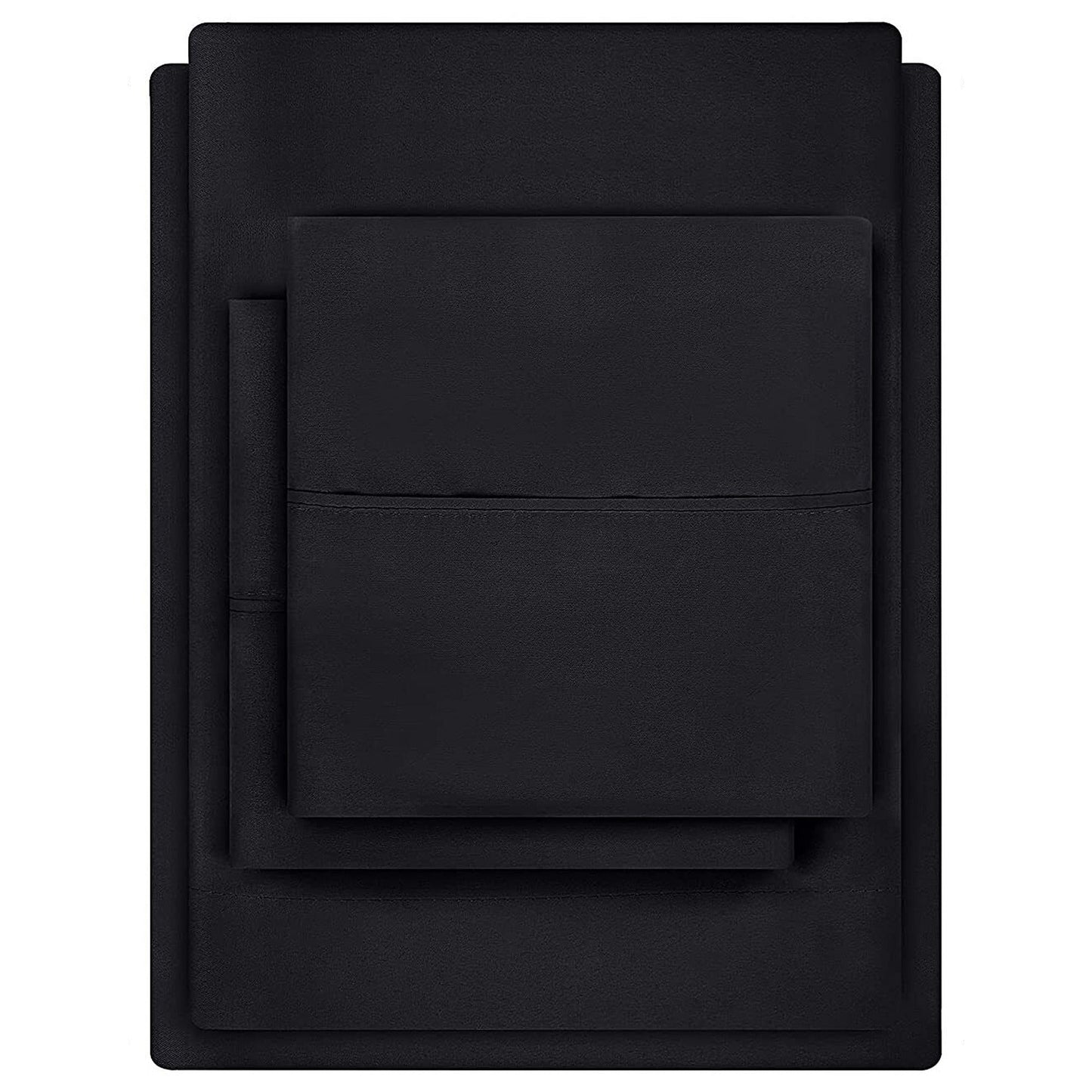 Black Flat Fitted Sheet Set Bed Single KS Double Queen King