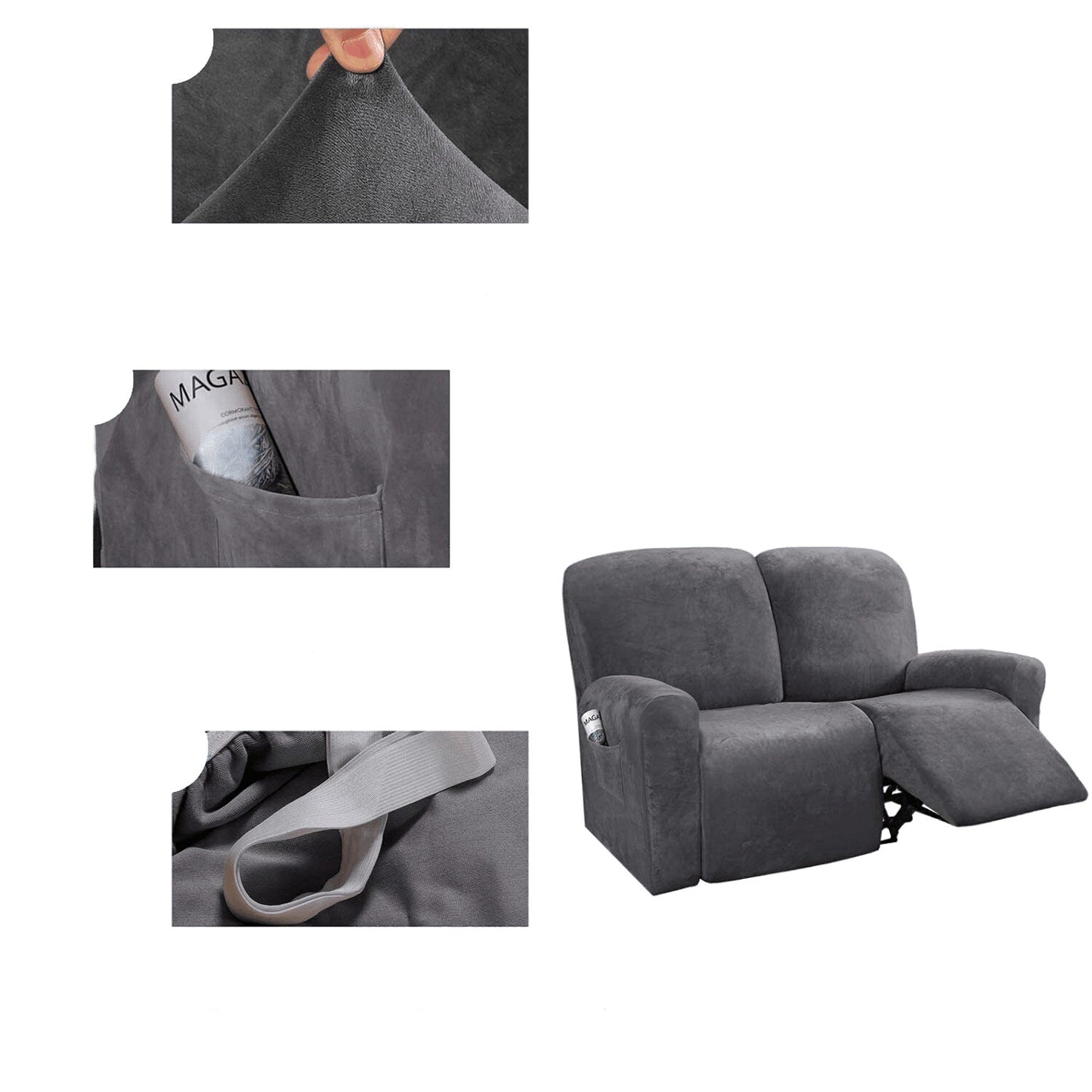 Velvet Recliner Sofa Chair Cover Stretch Slipcovers for 2 Seater Couch
