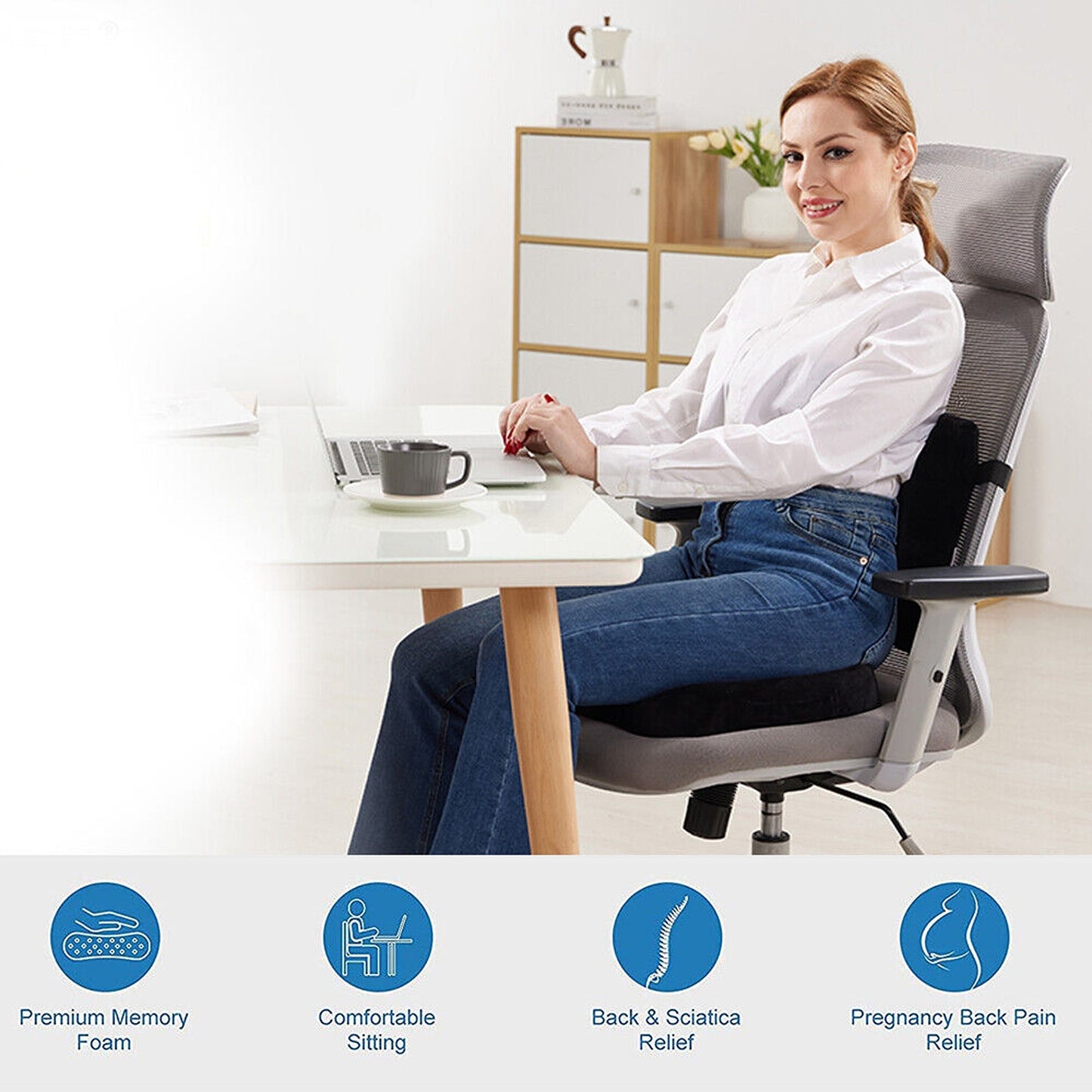 Orthopedic Lumbar Support Memory Foam Seat Cushion for Back Pain