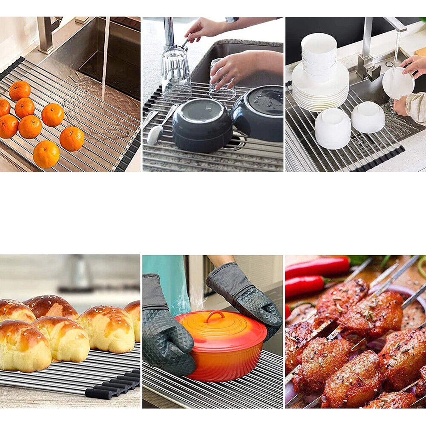Over Sink Dish Drainer Stainless Steel Roll Up Foldable Rack