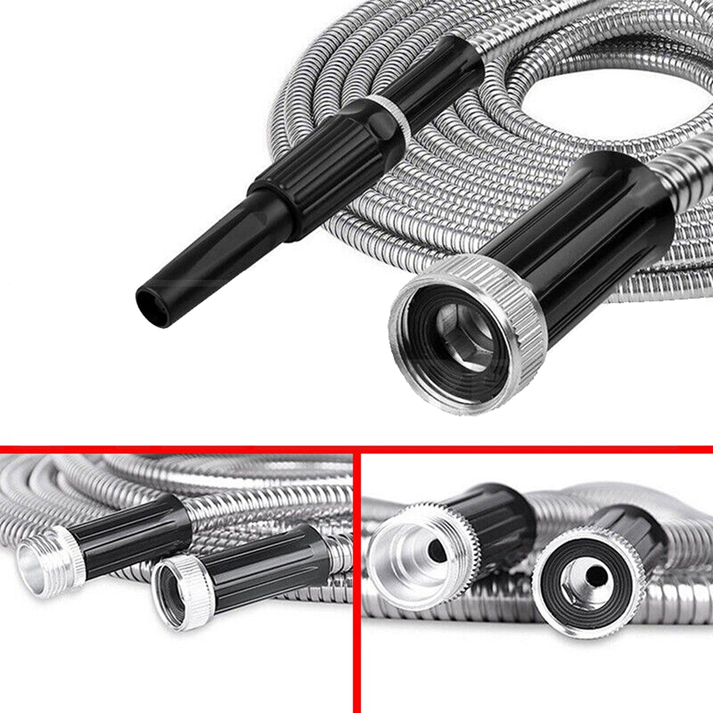 Flexible Stainless Steel Metal Garden Hose 25 to 100FT Lightweight Pipe