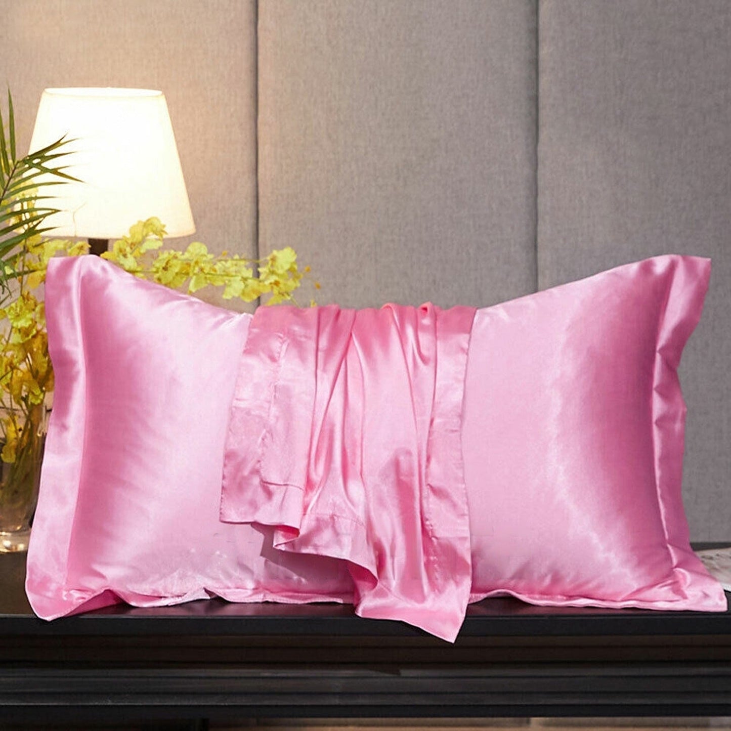 2pcs Silk Satin Bedding Pillowcases Smooth Soft Standard Cover