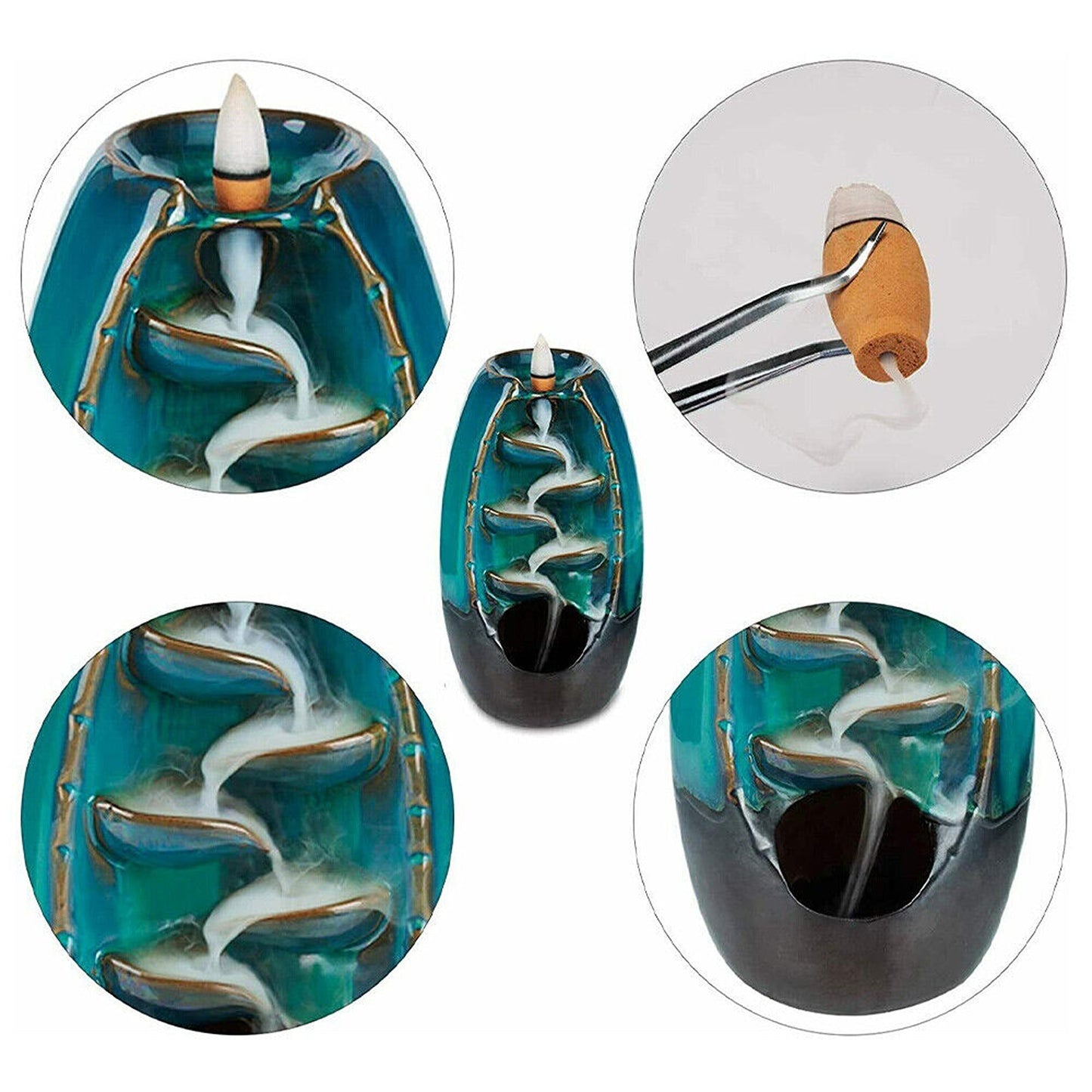Ceramic Mountain Waterfall Smoke Backflow Incense Burner
