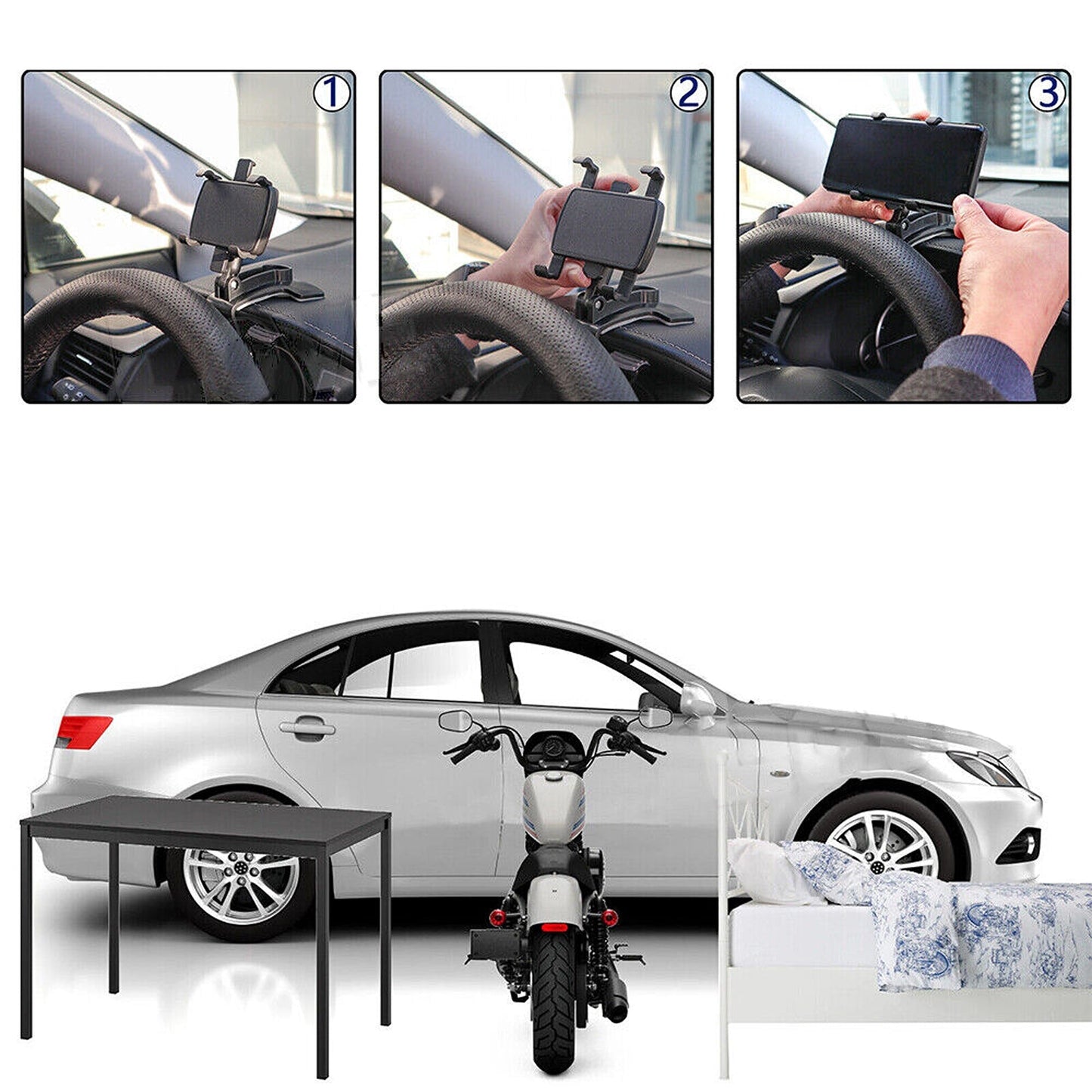 Dashboard Phone Holder Rotation 360 Car GPS Mount Stand Clamp