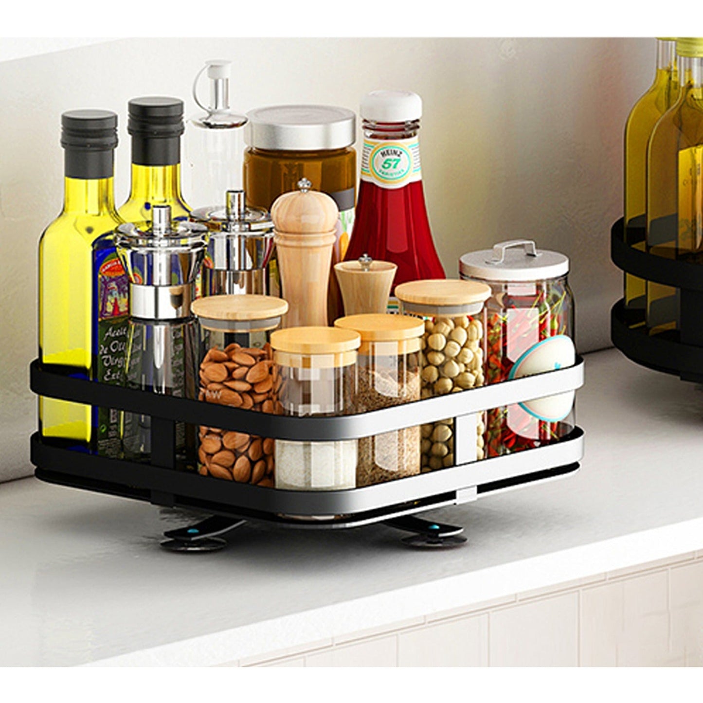 Rotating Kitchen Spice Rack Round Pantry Shelf Storage Organiser