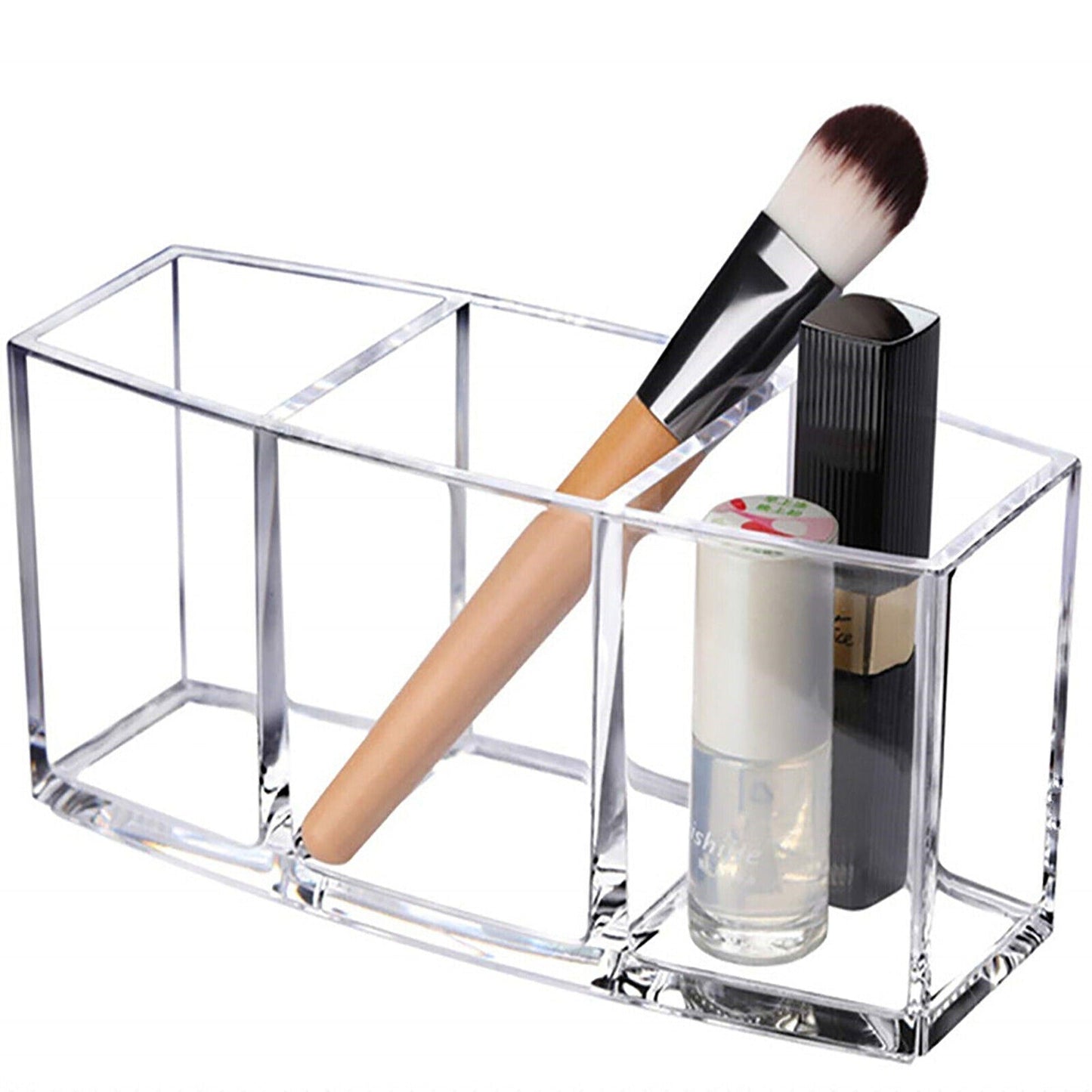 Acrylic Makeup Brush Holder with 3 Compartments for Cosmetic Storage