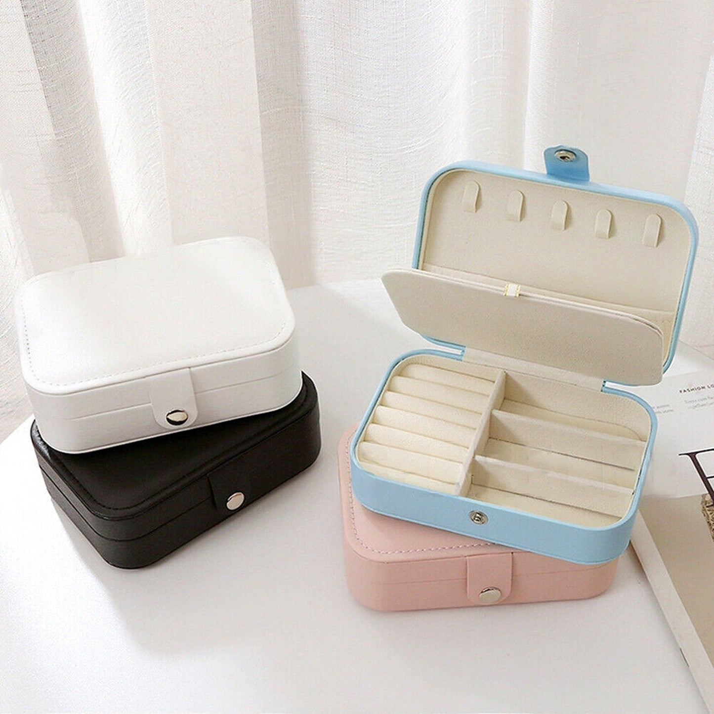 Travel-Sized Portable Leather Jewelry Box Organizer
