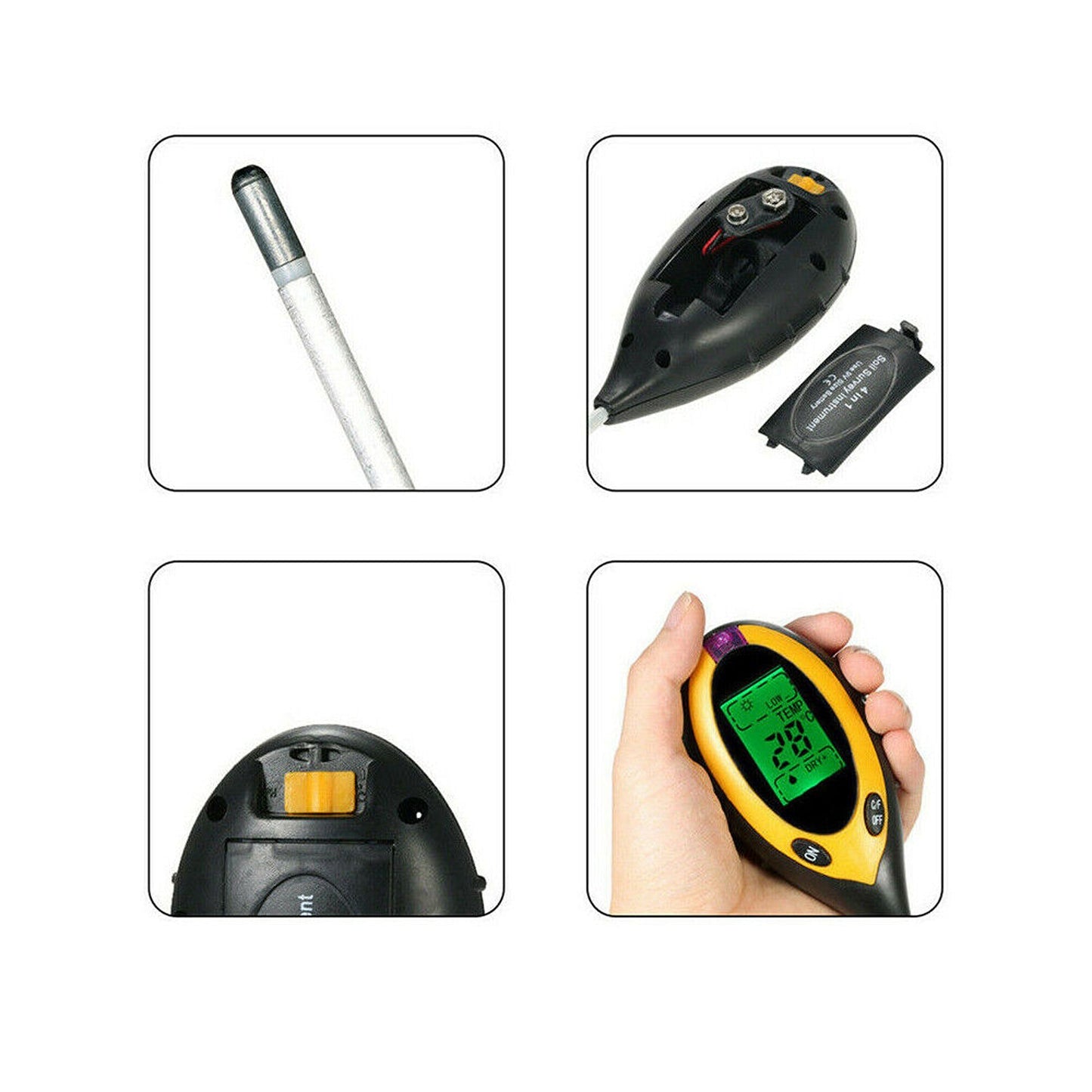 4-in-1 Soil PH Tester Moisture Sunlight and Light Test Meter for Garden