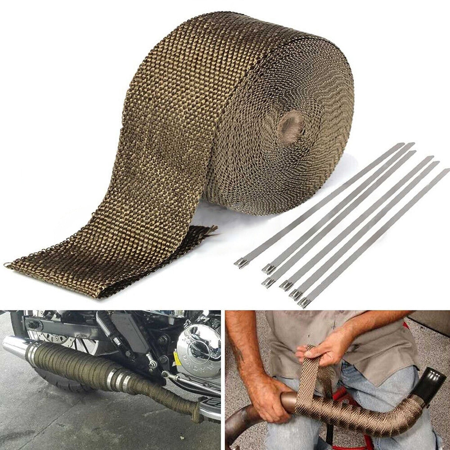 Motorcycle Car Exhaust Wrap Titanium Heat Resistant Tape 2000F 10M