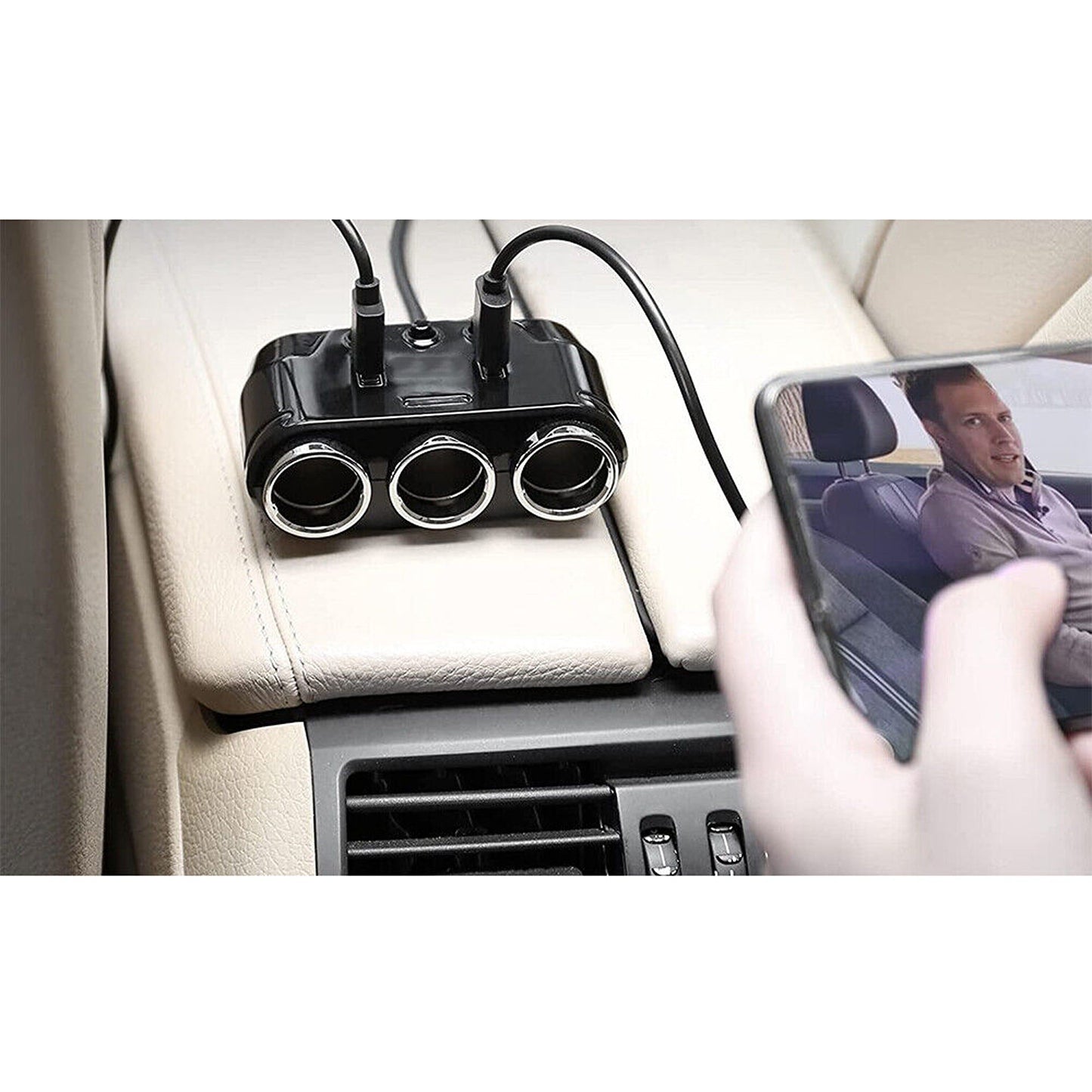 3-Way Multi Car Socket with Dual USB Power Adapter Splitter