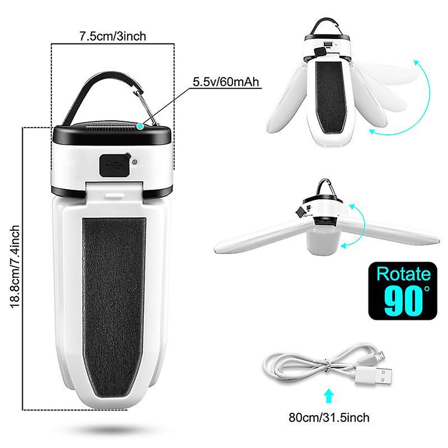 Solar LED Camping Lantern Rechargeable Tent Hiking Lamp Outdoor