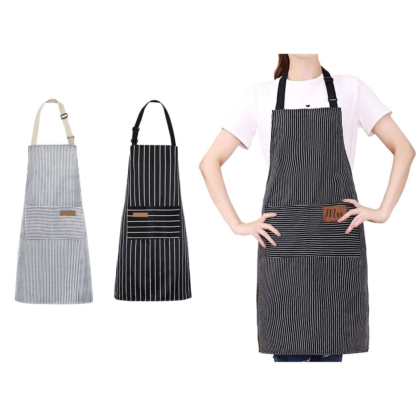 Neck Adjustable Chef Apron with 2 Pockets for Kitchen BBQ