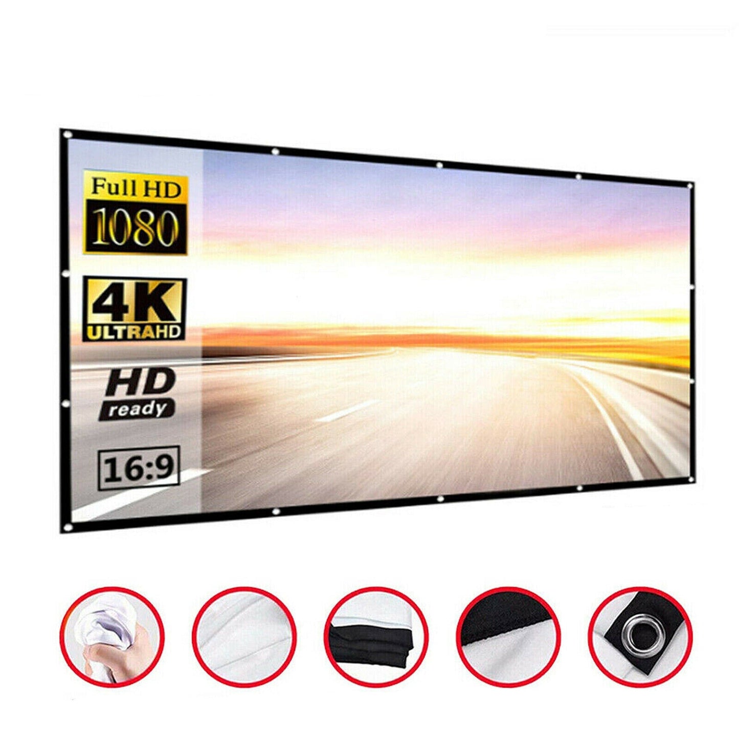 16:9 Foldable Projector Screen for Outdoor Movies and Home Cinema 3D Ready