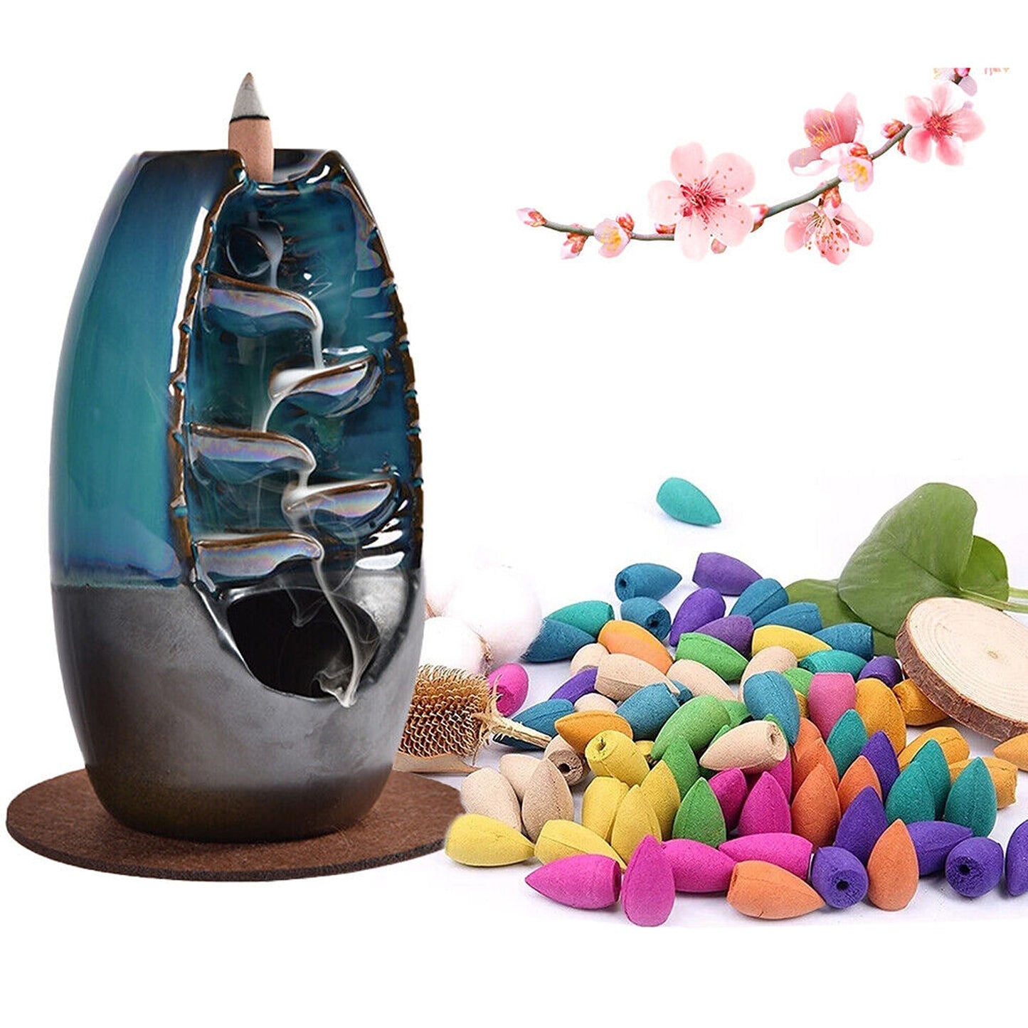 Ceramic Mountain Waterfall Smoke Backflow Incense Burner