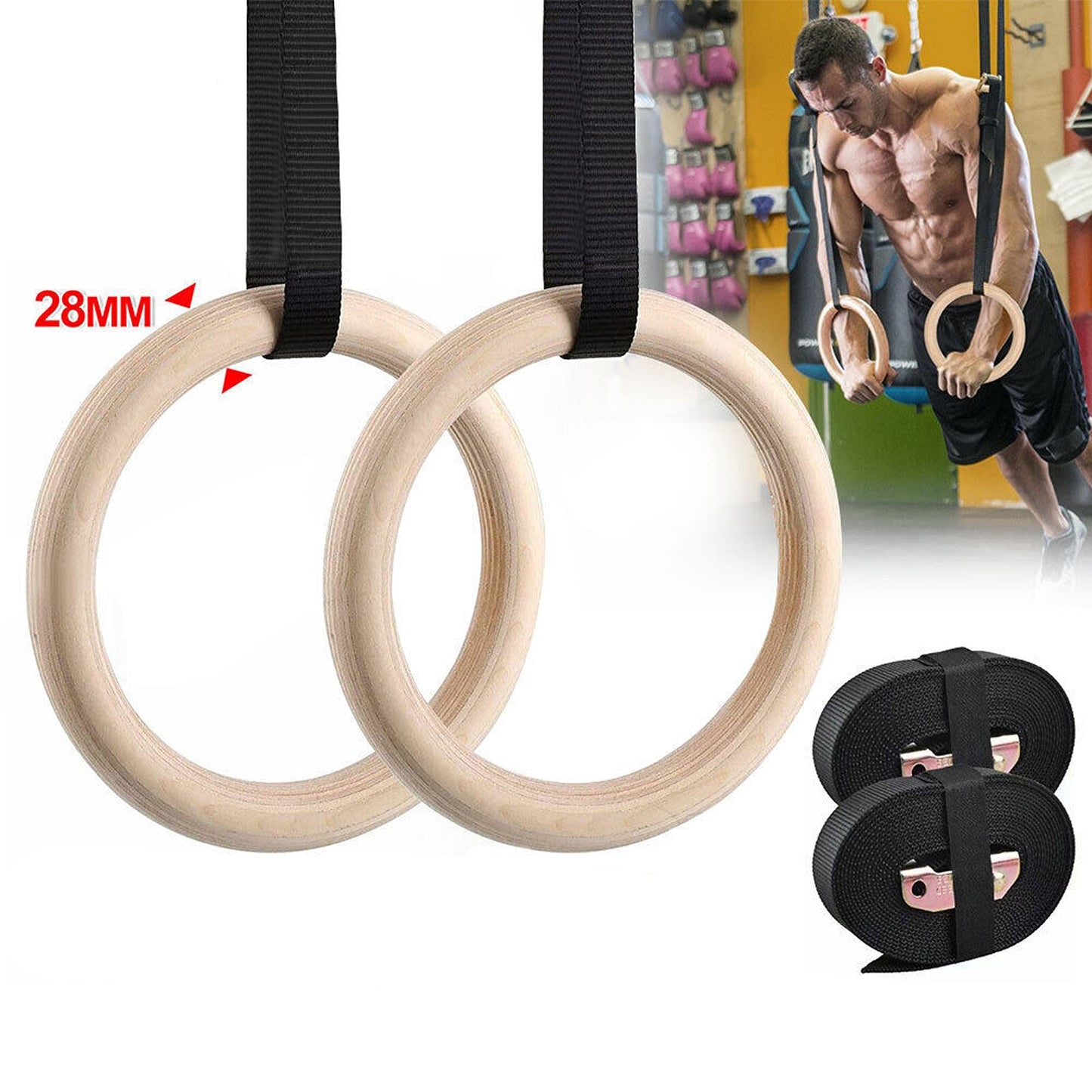 2pcs Adjustable Gymnastic Olympic Rings Set for Home Fitness