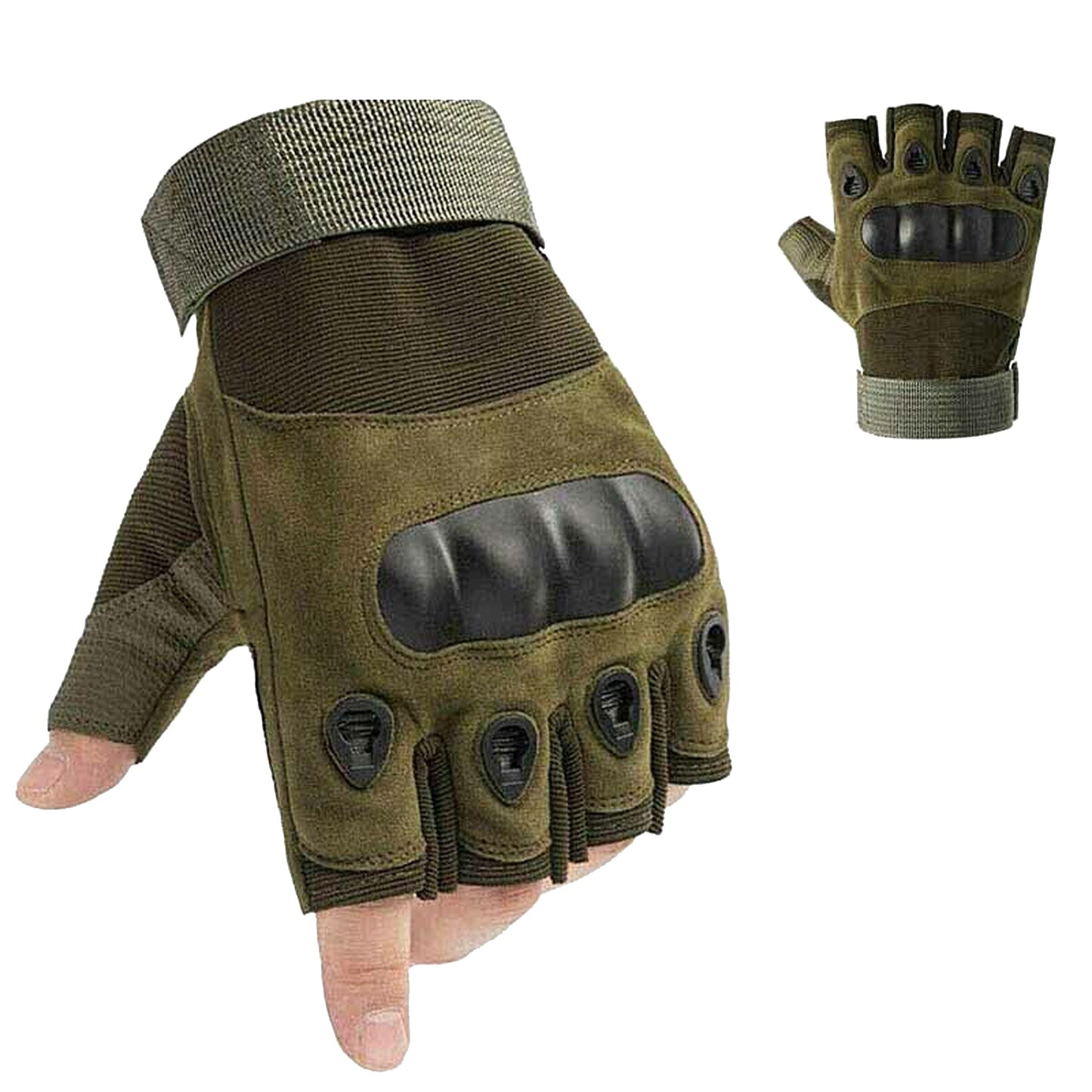 Army Green Tactical Fingerless Gloves Motorcycle Combat Sport Leather