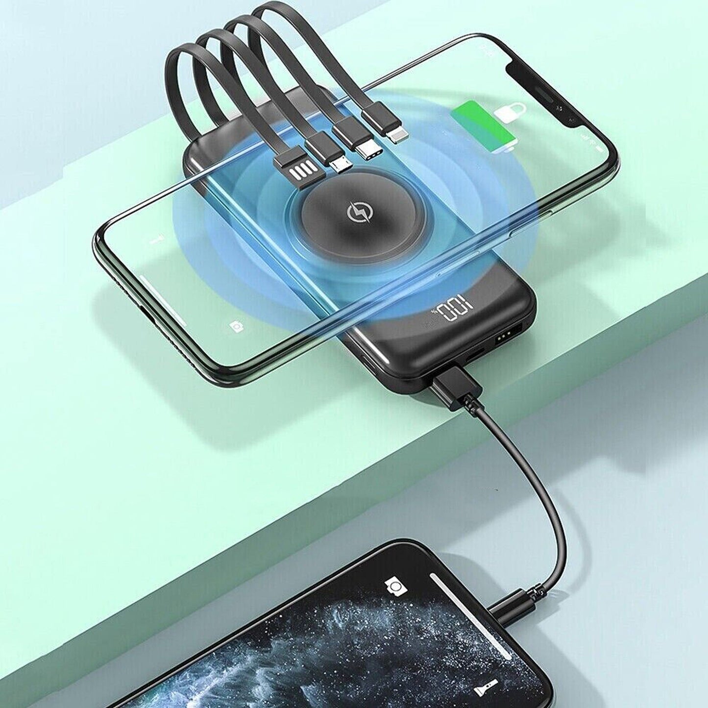Wireless 20000mAh Dual USB Fast Charging Portable Power Bank with LED
