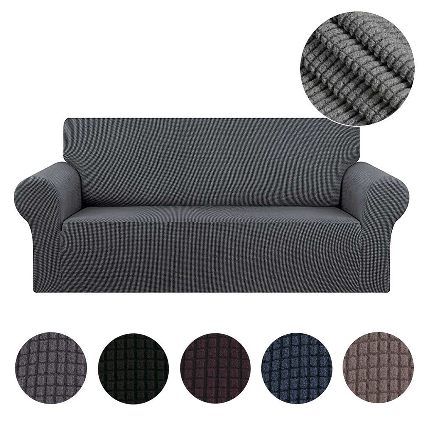 Dark Grey Super Stretch Sofa Cover Soft Thick Lounge Slipcover
