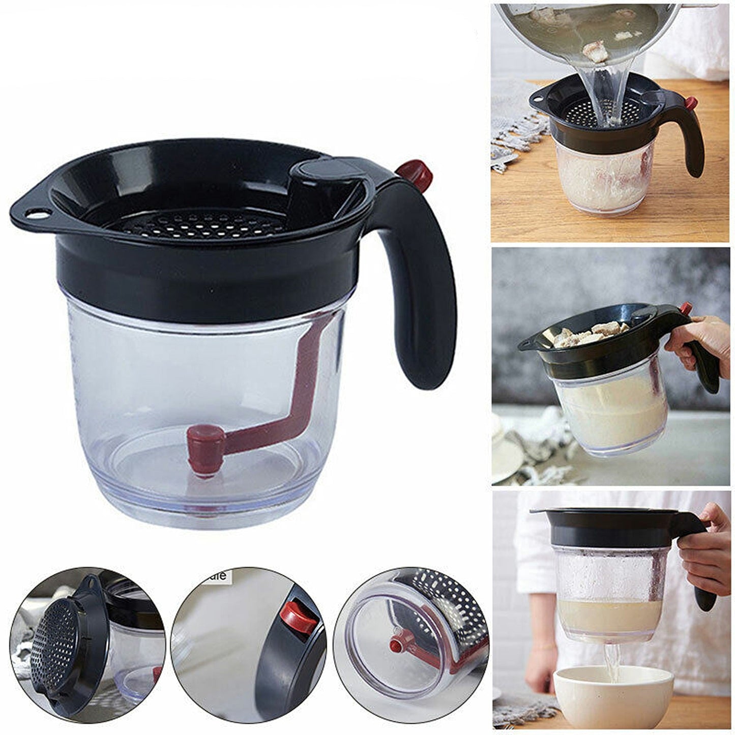 Gravy Fat Separator 1000ml Bottom Release Kitchen Tool with Strainer