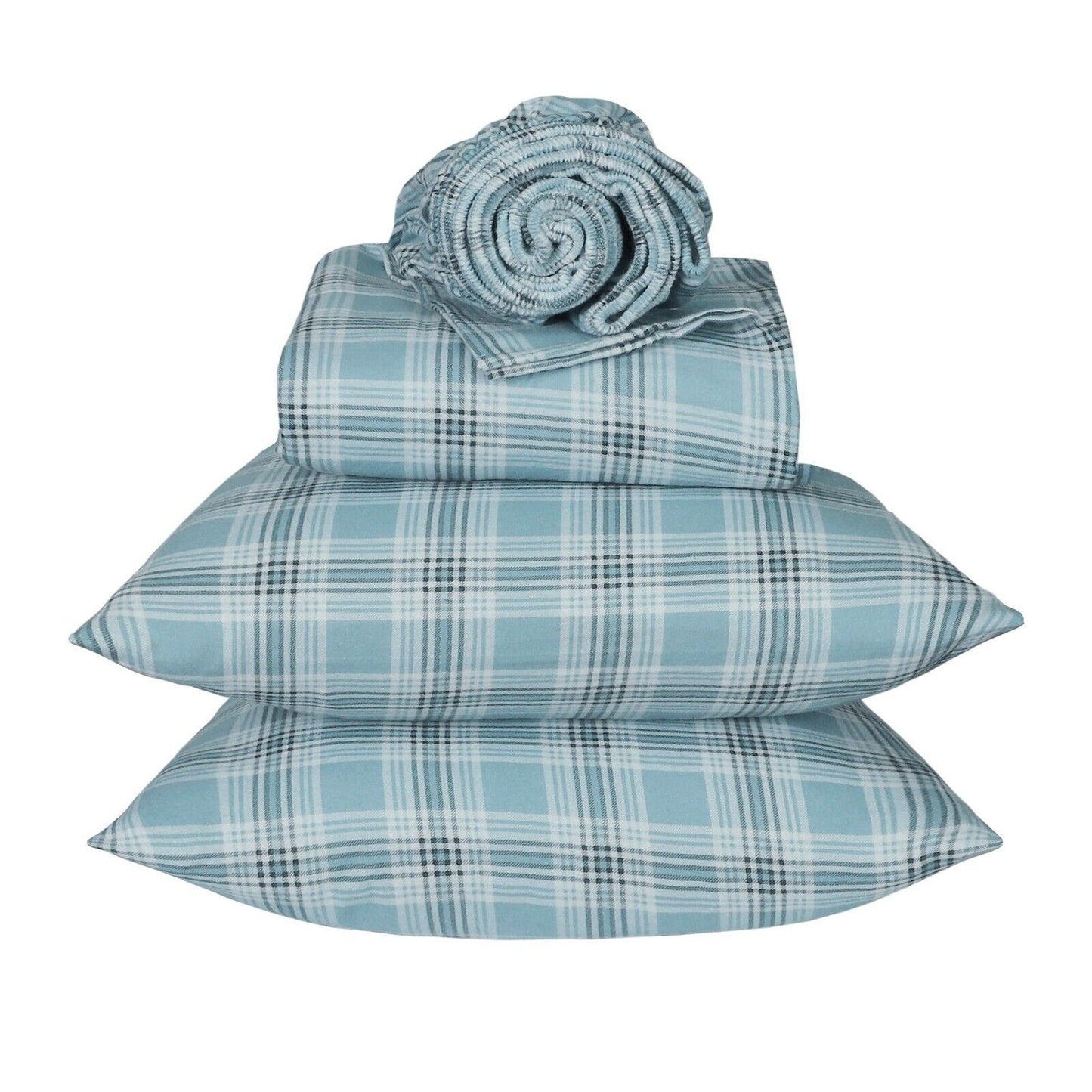 Green Plaid Cotton Flannelette Sheets Set with Standard Pillow Case Single Double Queen King
