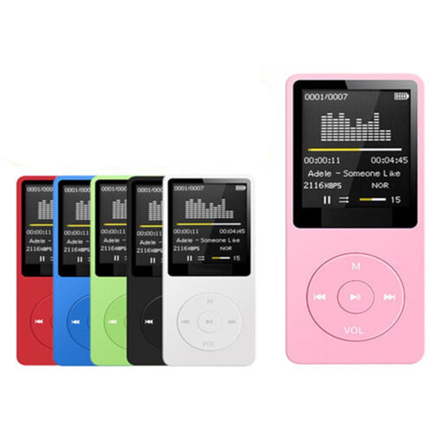 Portable MP3 Music Player with Rechargeable Battery and Audio Adapter