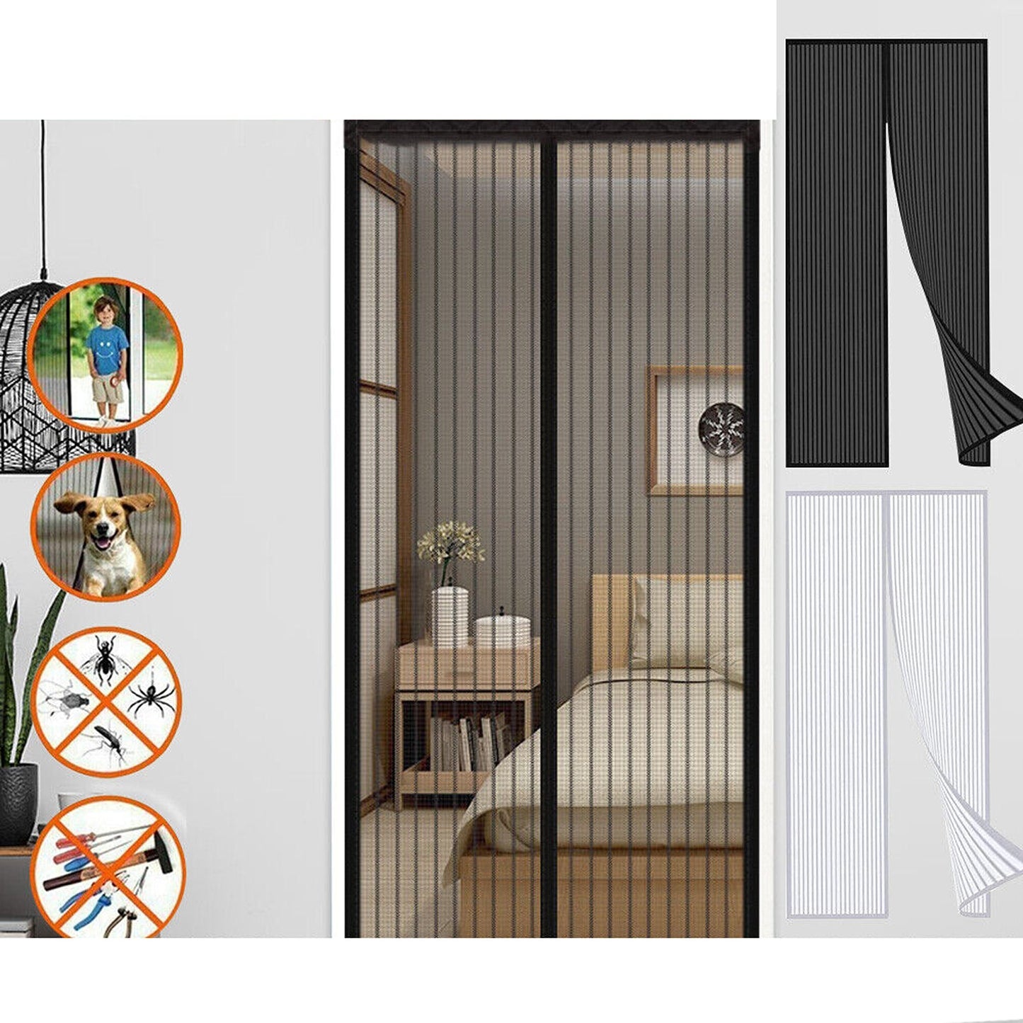 Hands-Free Instant Magnetic Mesh Screen Door for Pets and Bugs 2 Pack