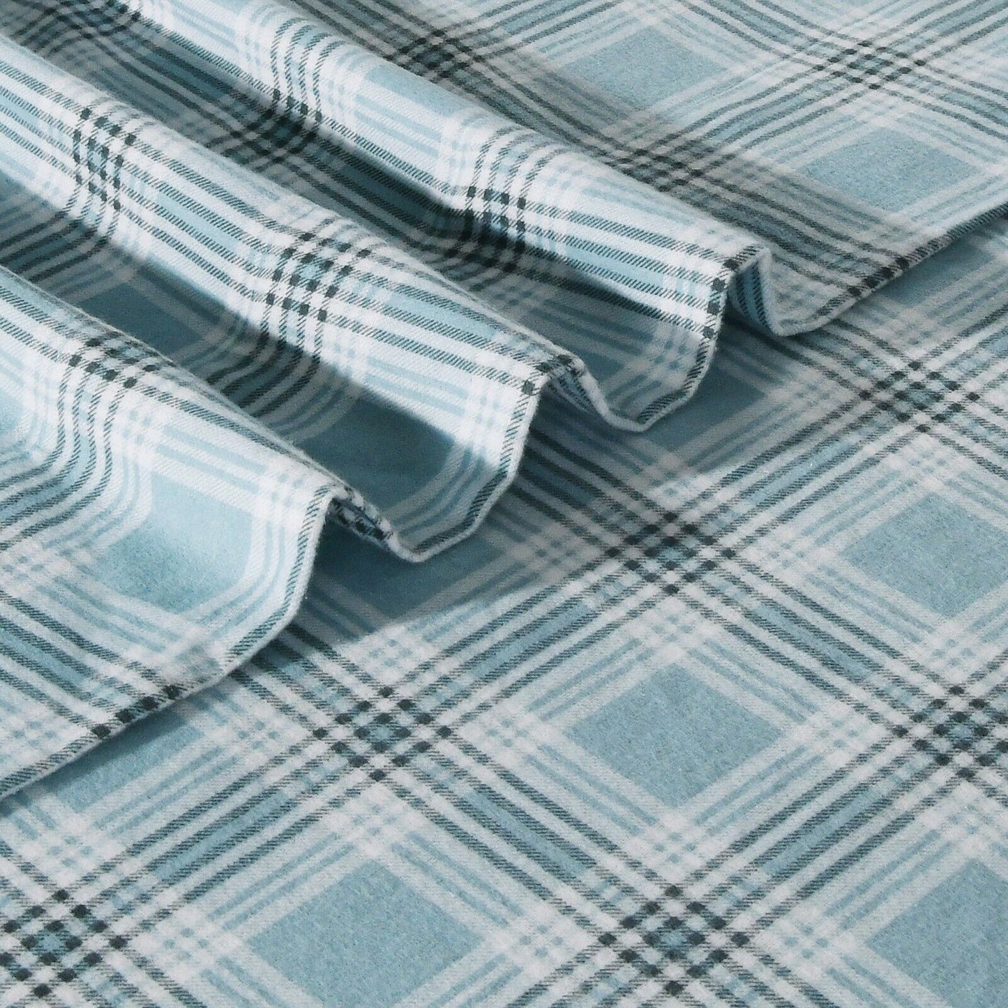 Green Plaid Cotton Flannelette Sheets Set with Standard Pillow Case Single Double Queen King