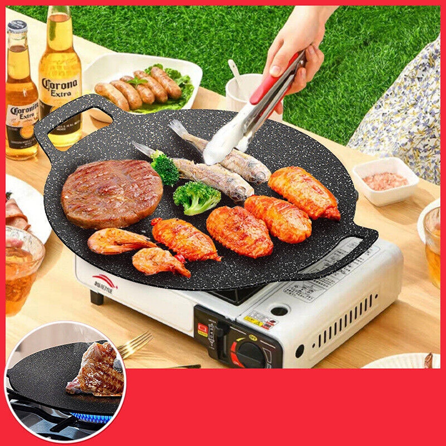 Portable Nonstick BBQ Grill Pan for Korean Style Stovetop Barbecue