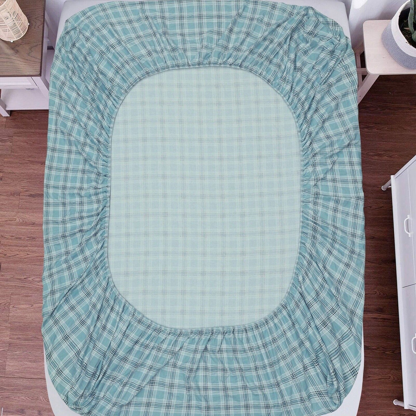 Green Plaid Cotton Flannelette Sheets Set with Standard Pillow Case Single Double Queen King