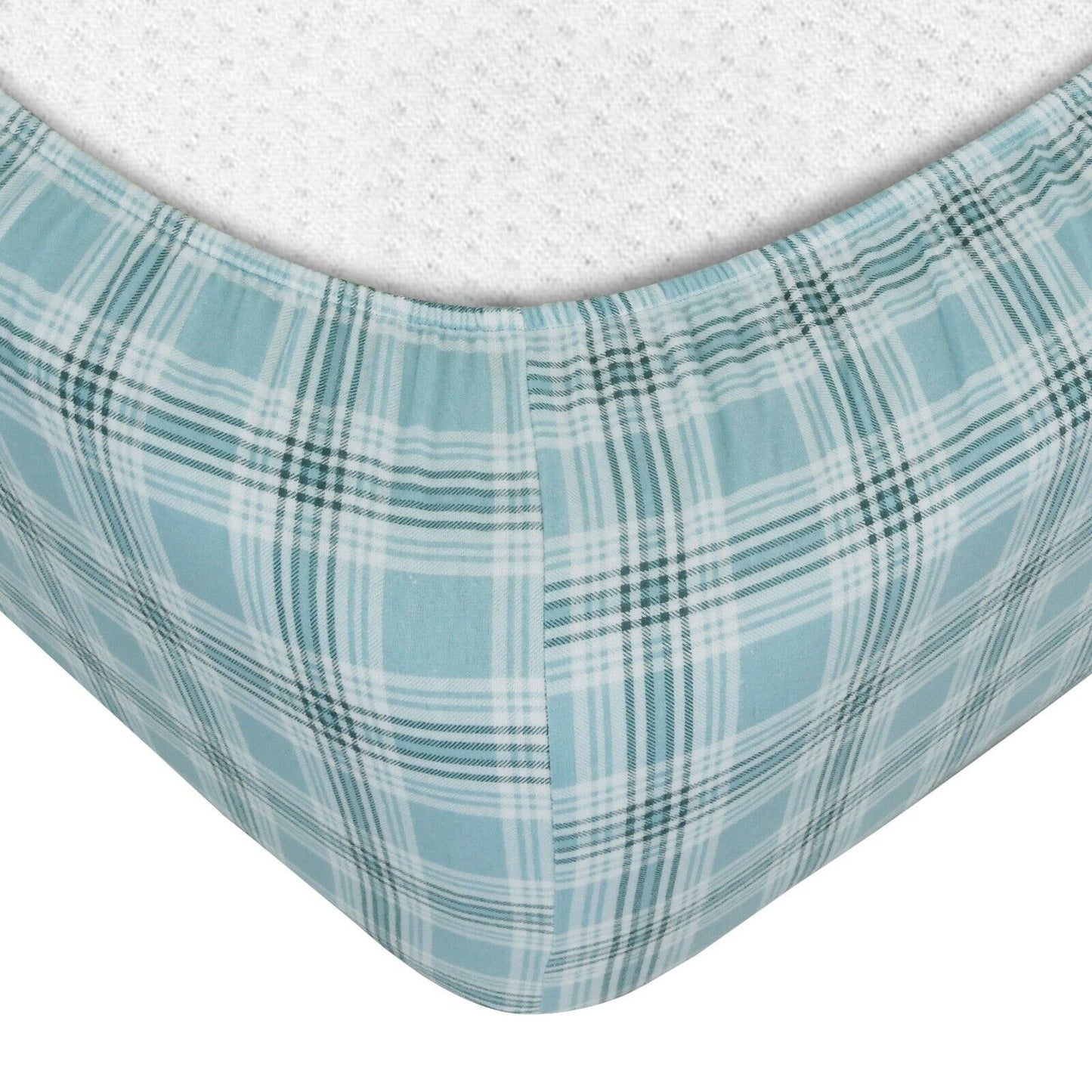 Green Plaid Cotton Flannelette Sheets Set with Standard Pillow Case Single Double Queen King