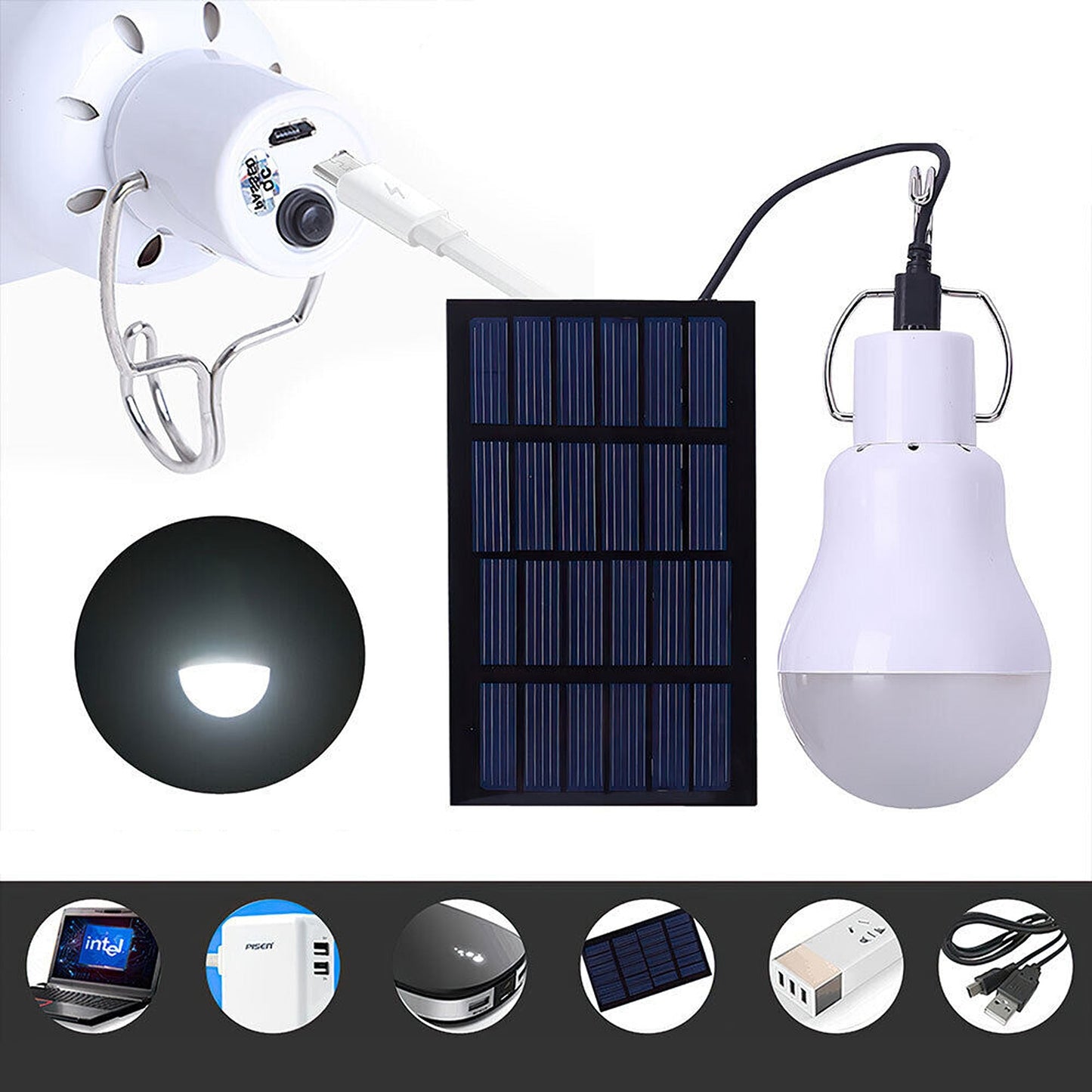Solar Powered LED Light Bulb for Outdoor Camping and Indoor Use