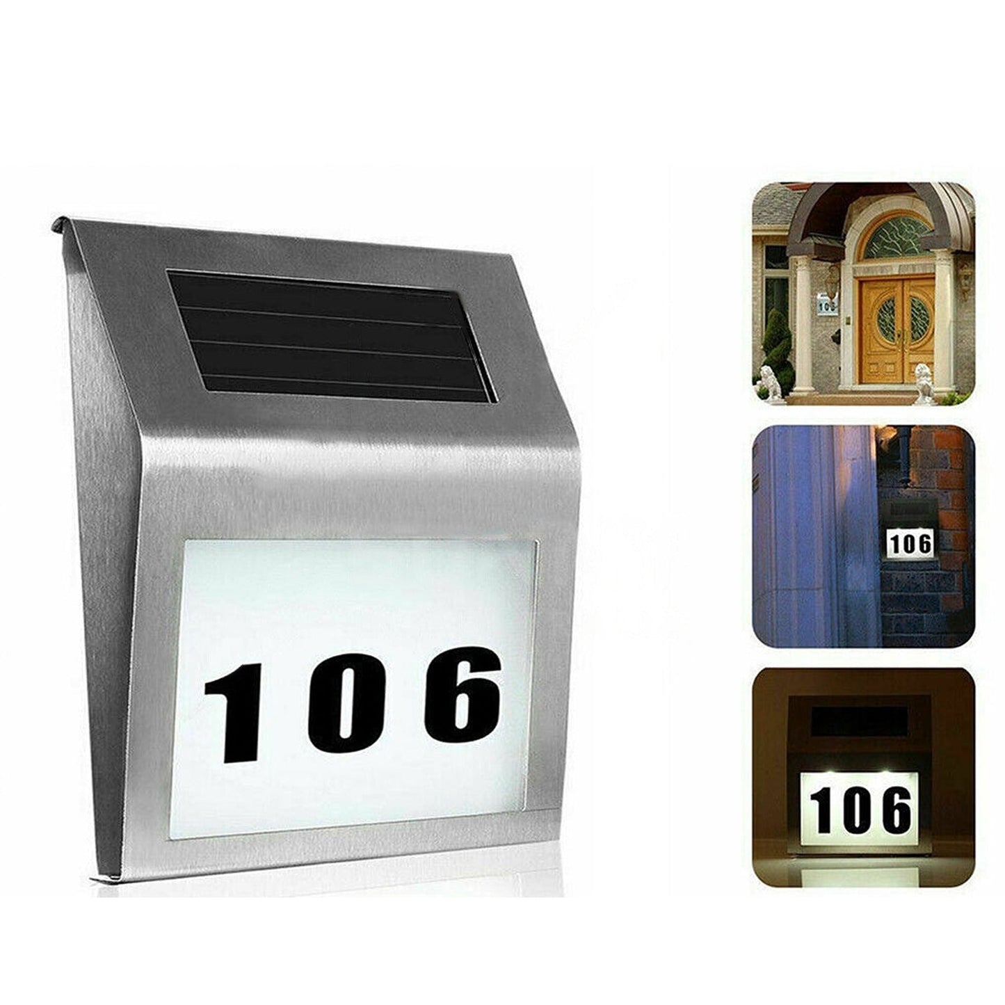 LED Solar Powered Address Sign House Number Light Stainless Steel