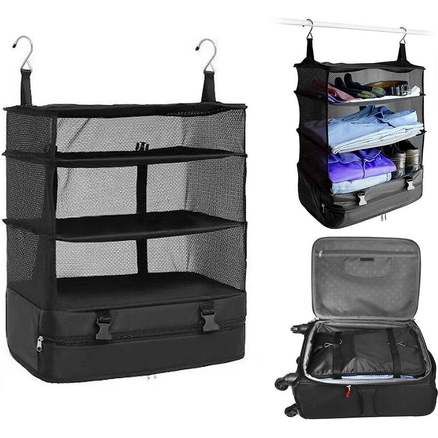 4-Layer Mesh Hanging Storage Bag for Camping and Travel Foldable