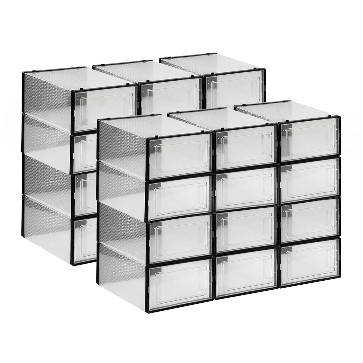 Set of Transparent Stackable Shoe Storage Boxes Black Drawers
