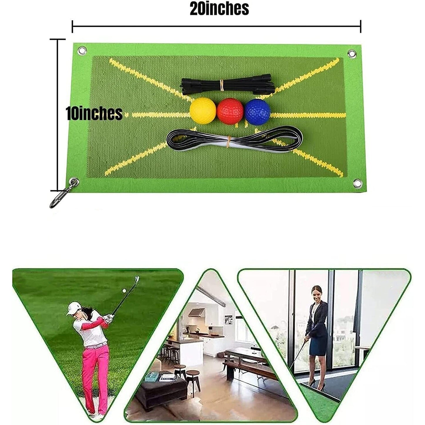 Golf Training Aid for Swing Detection with Mat Hook Spike Ball Set