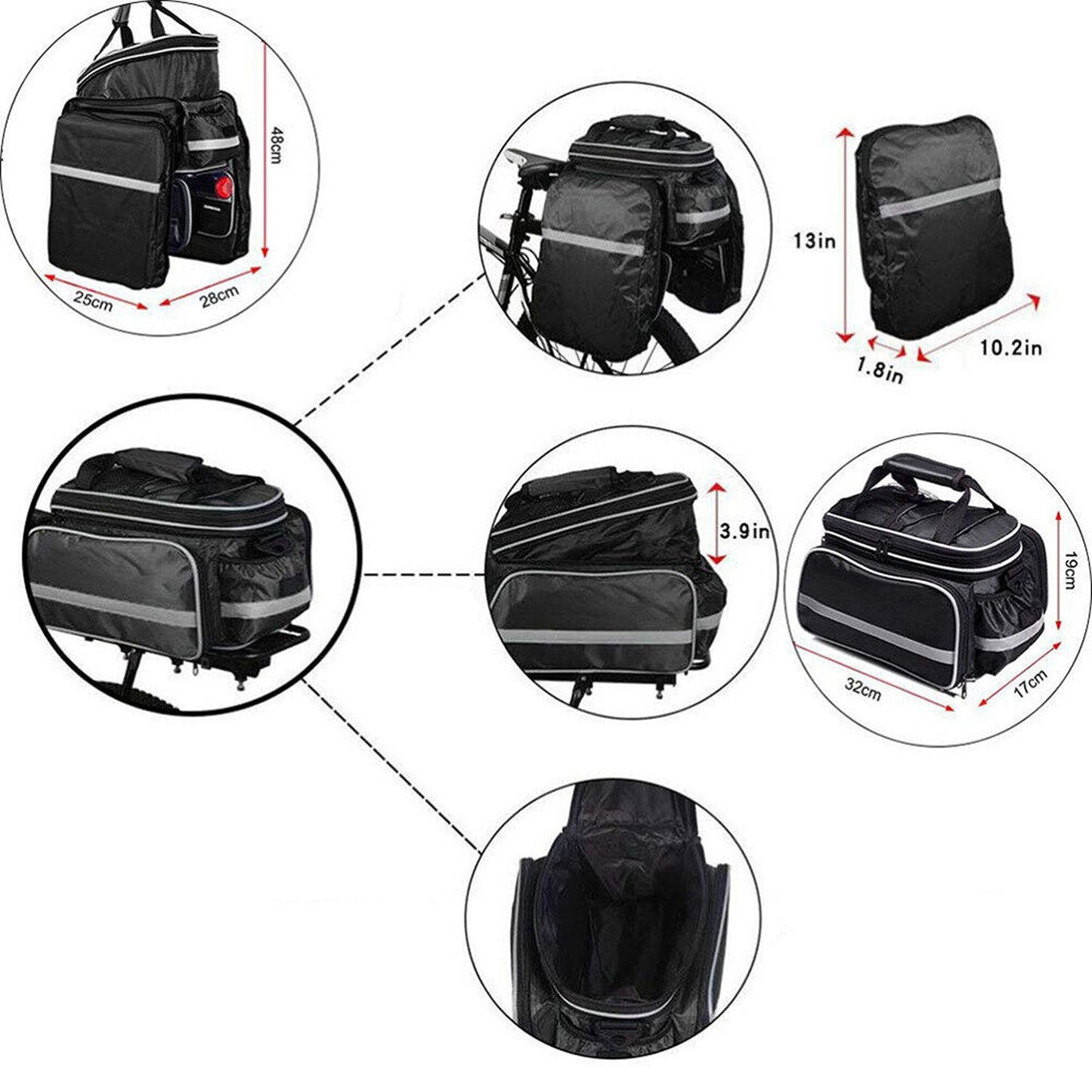 Black Rear Pannier Bike Storage Bag Waterproof Handbag
