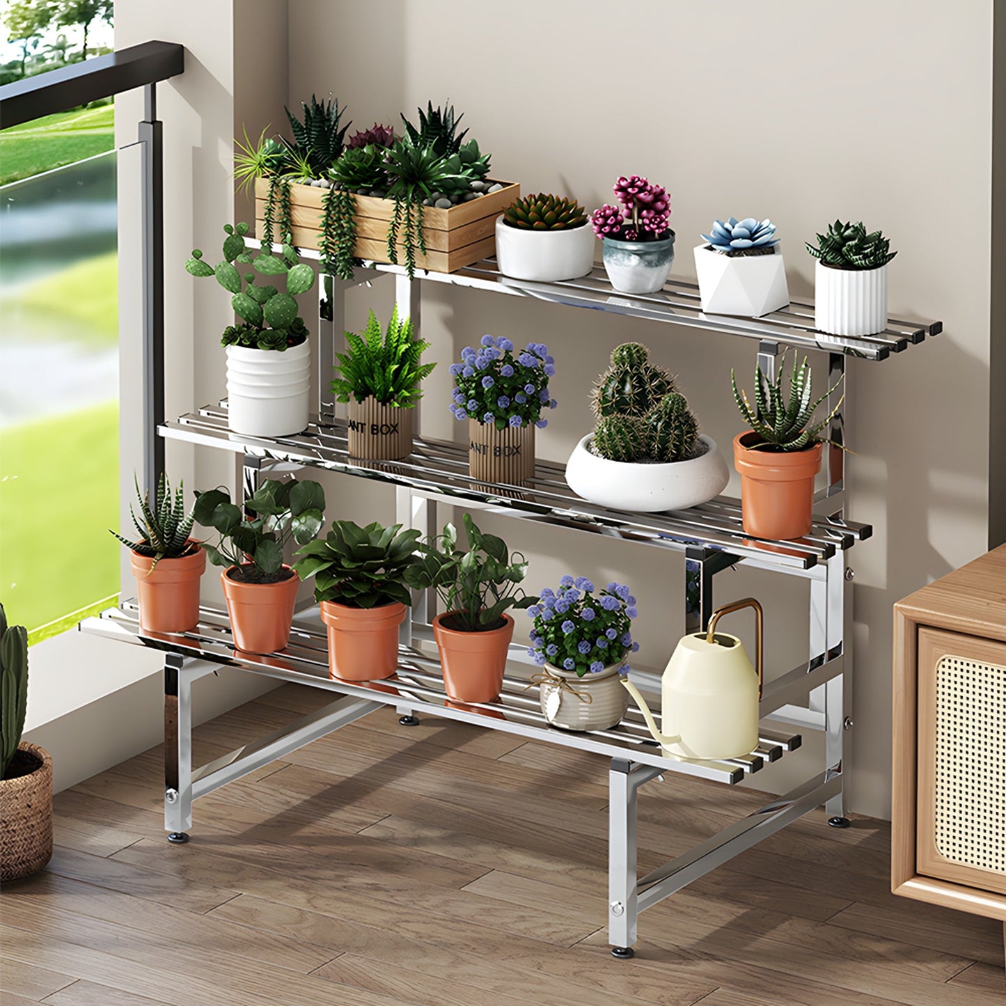 Large Stainless Steel Plant Stand Chrome Garden Pot Rack