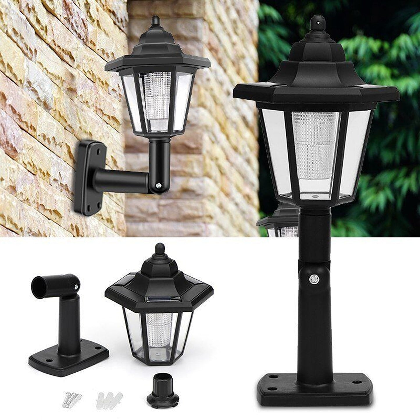LED Lantern Solar Powered Wall Lights for Outdoor Landscape and Garden
