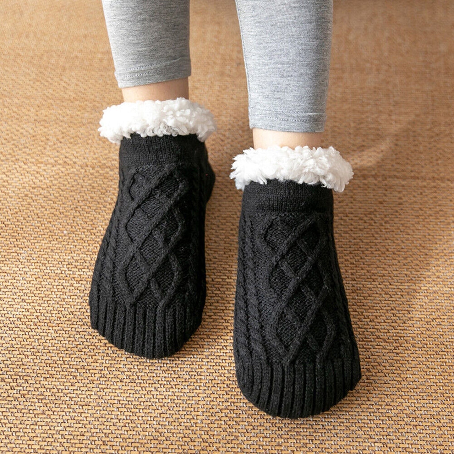 Winter Fleece Lined Women Slipper Socks Warm Fluffy Non Slip