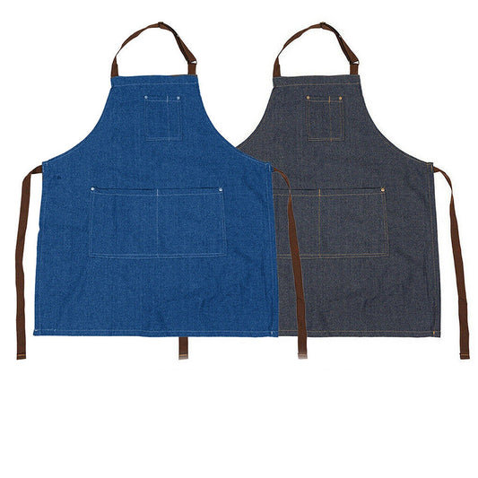 Denim Chef Apron with Adjustable Neck and Pocket for Kitchen Baking