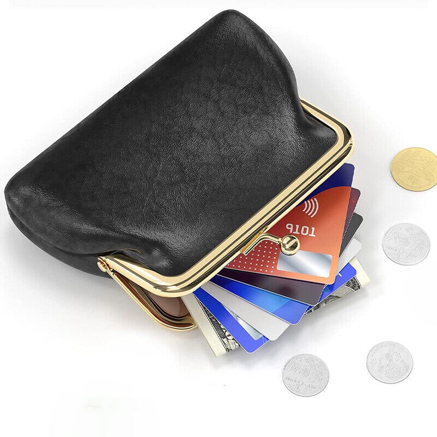 Small Leather Cosmetic Bag for Coin and Lipstick Storage