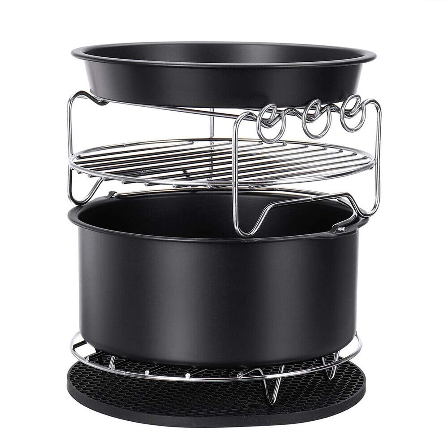 Air Fryer Accessory Kit with Frying Cage Baking Pan and Pizza Tray