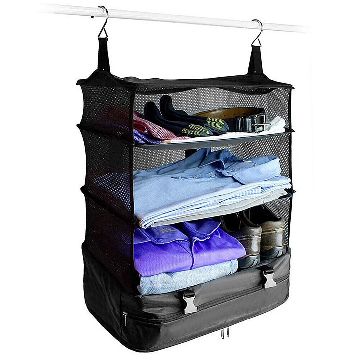 4-Layer Mesh Hanging Storage Bag for Camping and Travel Foldable