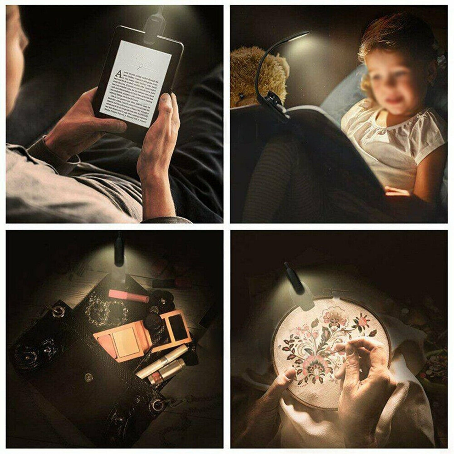 Clip On USB Rechargeable Reading Light Bed Book Lamp with 7 LED