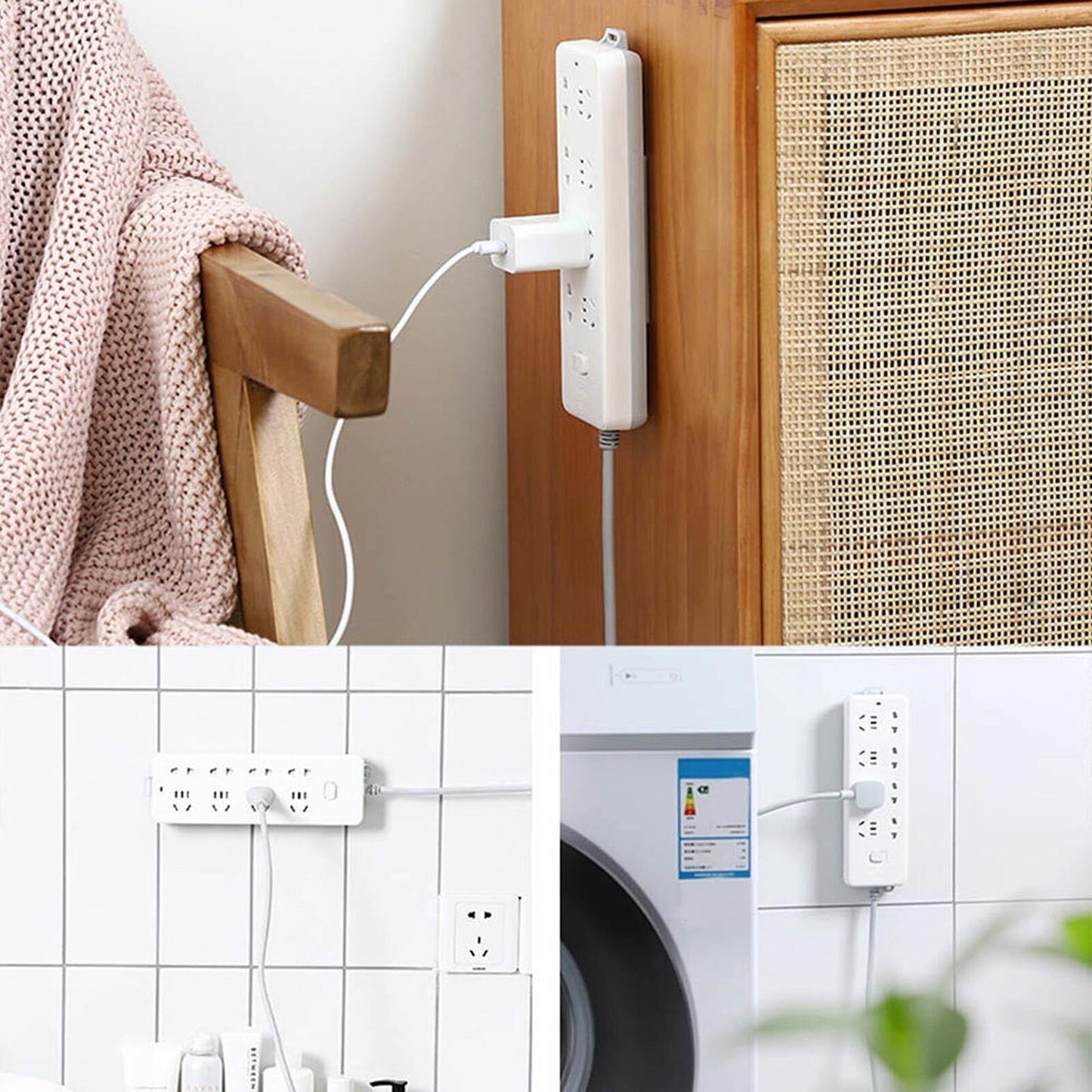 Self-Adhesive Wall-Mount Power Strip Fixer and Plug Organizer