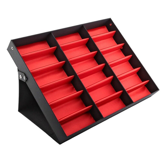 Eyewear Retail Display Case with 18 Grids and Cover Sunglasses Storage Box