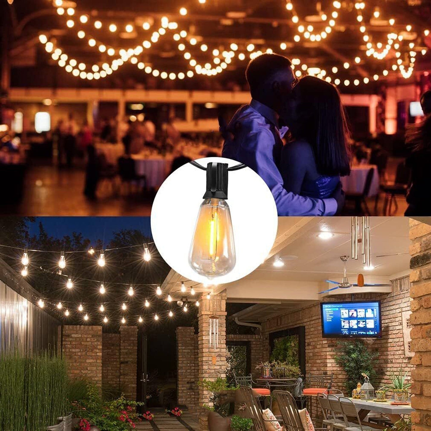 LED Festoon String Lights for Wedding Solar and Plug-In Connectable