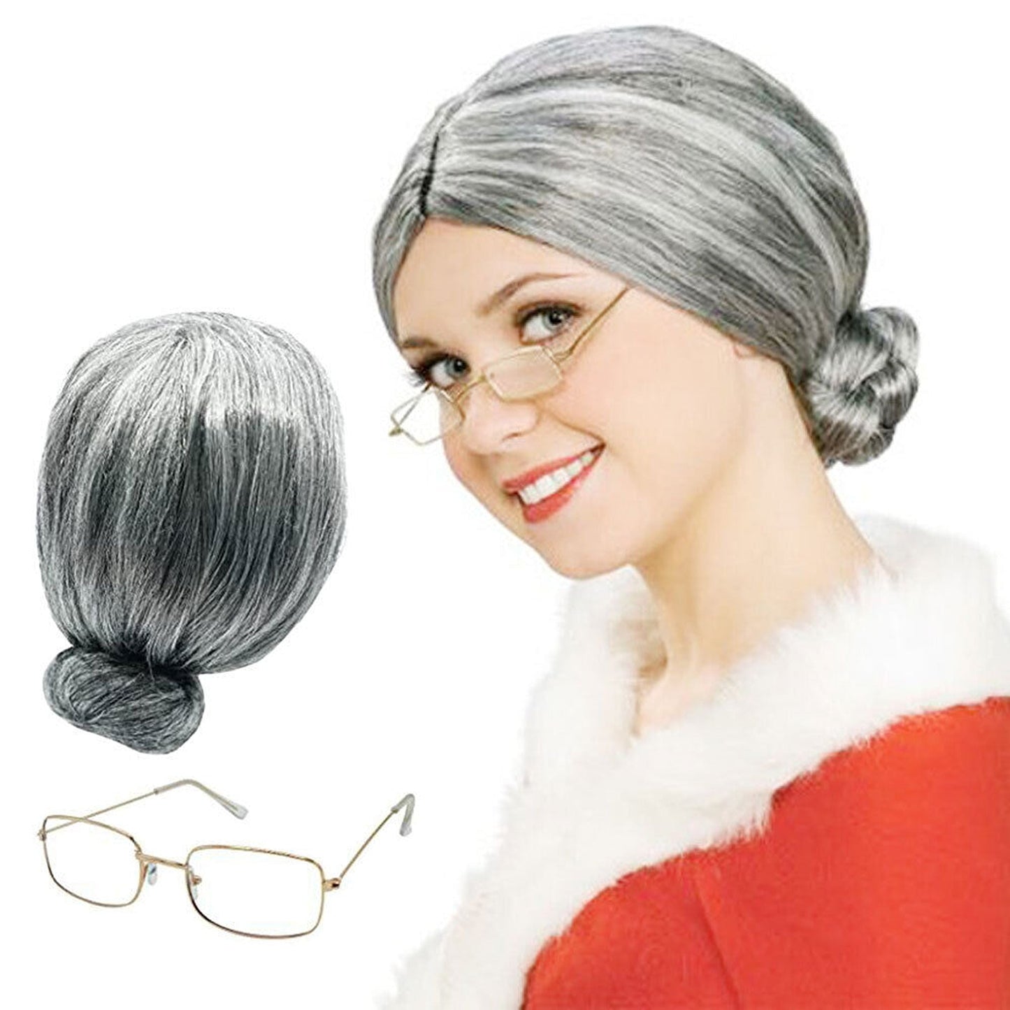 4pcs Granny Costume Set with Wig for School 100 Days Celebration