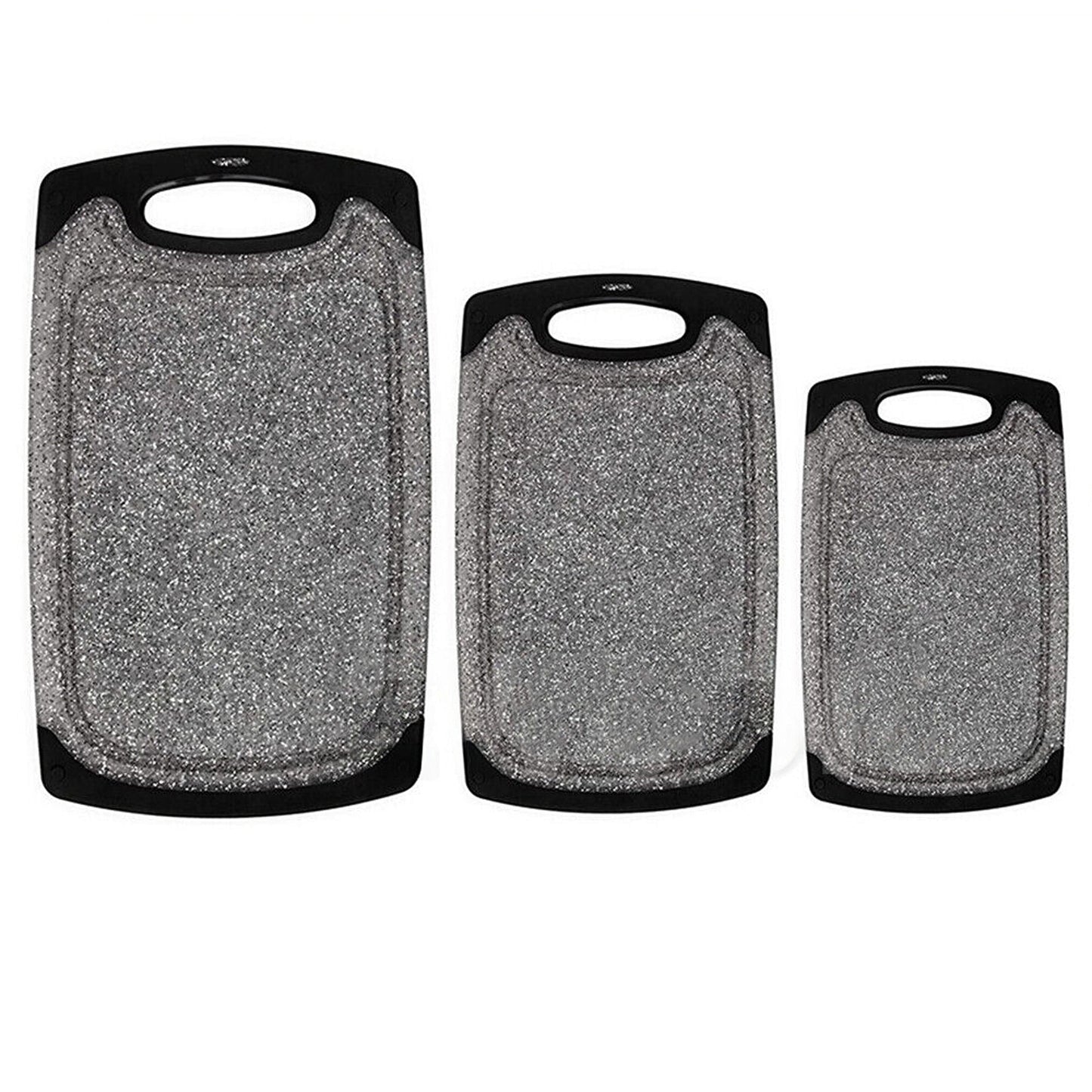 Set of Plastic Chopping Boards Marble Black with Juice Groove