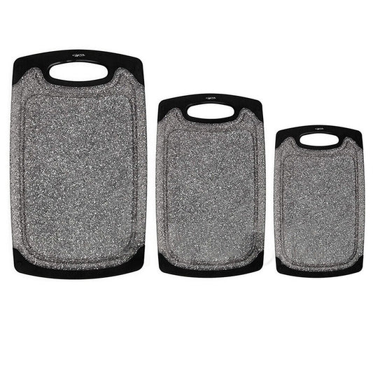 Set of Plastic Chopping Boards Marble Black with Juice Groove